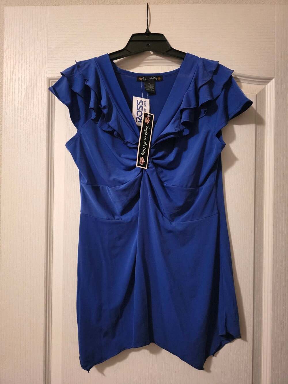NWT Suzie in the City Royal Blue Ruffle V-Neck Top XL